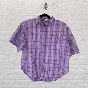 •2/$35• VTG 80s/90s Purple Plaid Short Sleeve Oversized Button-Down Shirt